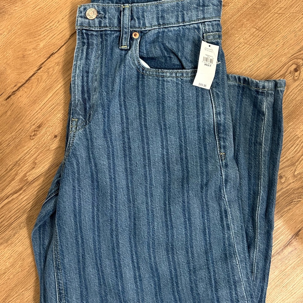 GAP Blue Vertical-Stripe Wide Leg Jeans - Picture 2 of 5